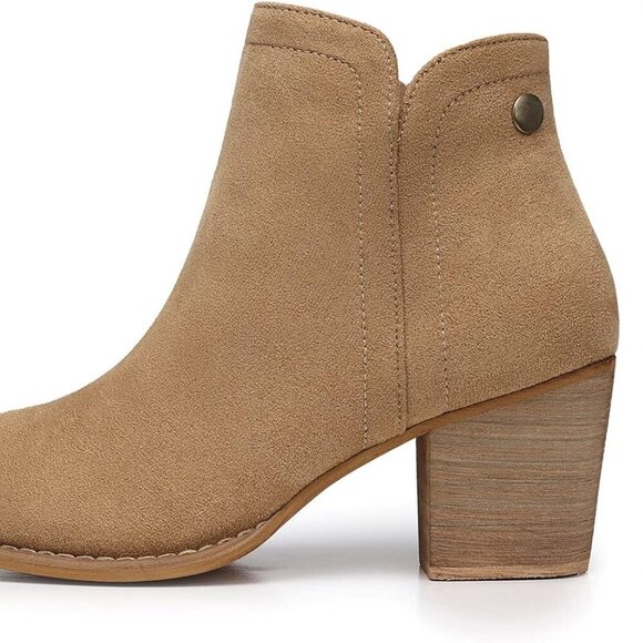 Women's Ankle Boots Heel: Chunky Low Heeled Almond Toe Short Booties with Zipper - Picture 5 of 6